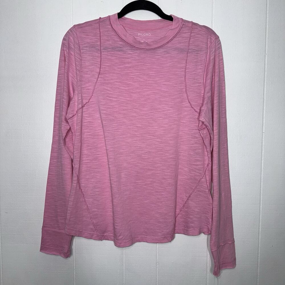 Pilcro Anthropologie Women’s Reconstructed Racer Tee Long Sleeve Pink Size L NWT